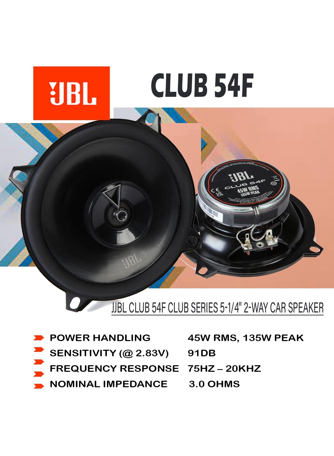 Compare JBL Club 54F Gen 3130 mm Car Speaker Set By Harman Kardon For A Superior Car HiFi Upgrade  45 W RMS 135 W Max, High Sensitivity, Intense Bass And Impressive High Frequency Response at KSA Price