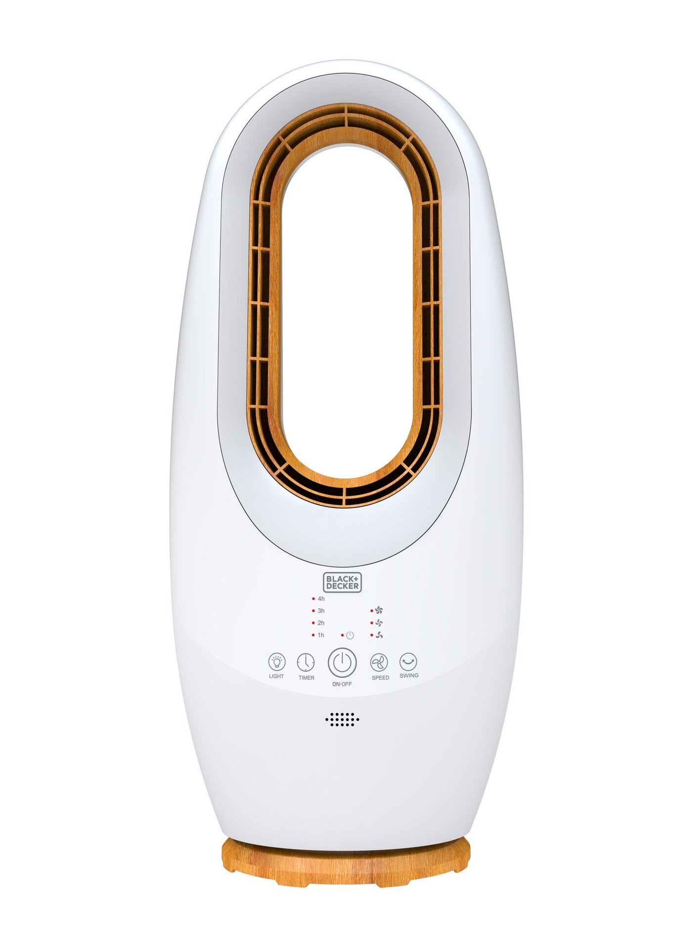 Compare BLACK+DECKER 2in1 Bladeless Fan, 58cm, CoolWhite LED Lamp, Remote Control, 60° Oscillation, 45W Tropical Motor, Low Noise, 20m² Coverage, Compact and Portable, Wooden Trim, White  FBL58B5 FBL58B5 White at KSA Price