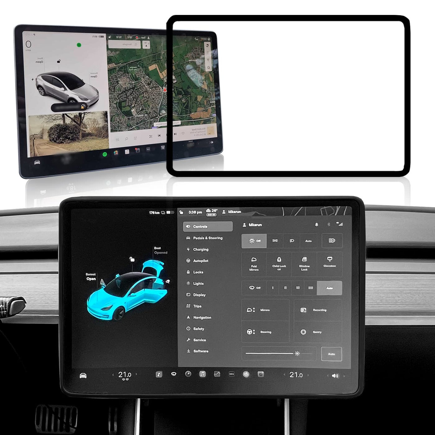 Compare ONKENTET Screen Protector Frame Compatible with Tesla Model 3 Model Y 2024 2023 2022 2021 2020 2019 Screen Edge Protector Cover Center Console Decoration Interior Accessories Black at KSA Price