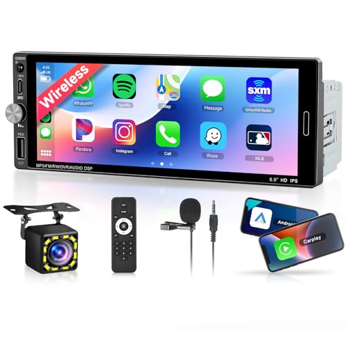 Single Din Car Stereo with Wireless Carplay…