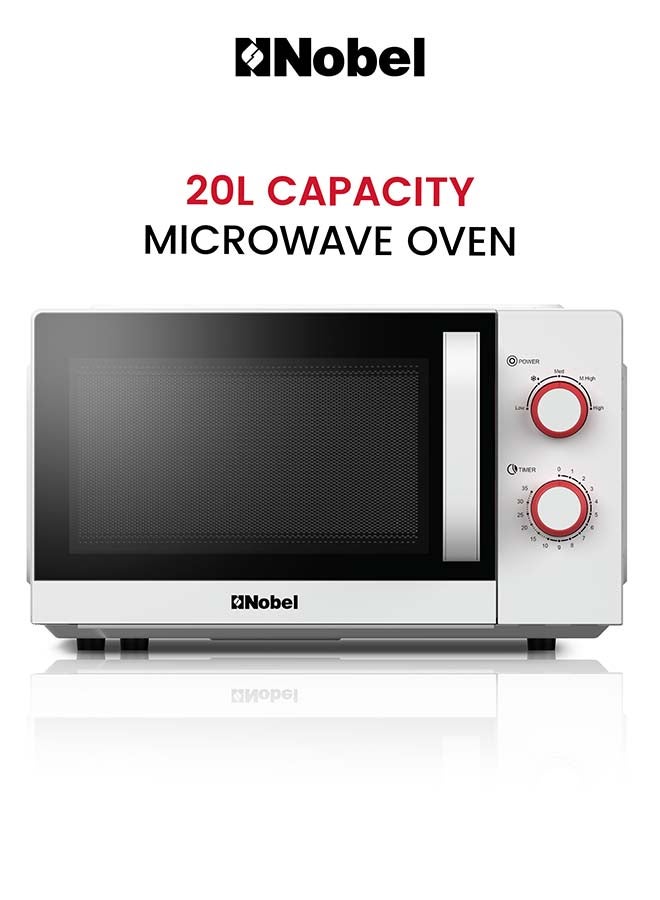 Compare Microwave Oven  20L with Mechanical Knob Control, 5 Power Levels, Cooking End Signal, and Turntable Glass Tray 20 L 700 W NMO22M White at KSA Price