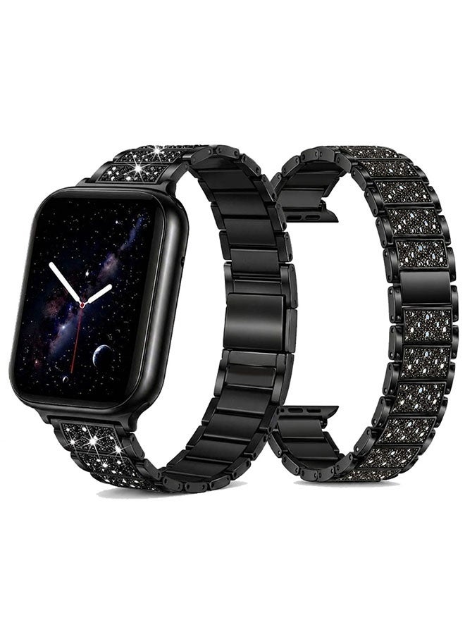 Compare For Smart Watch 44mm 45mm 49mm Stainless Steel Link Watch Band Compatible with Series Ultra 3 2 SE 9 8 7 6 5 4 3 2 1, Replacement Bracelet with Folding Clasp Adjustable Metal Strap for Daily and Formal Wear  Black Crystal Diamond at KSA Price