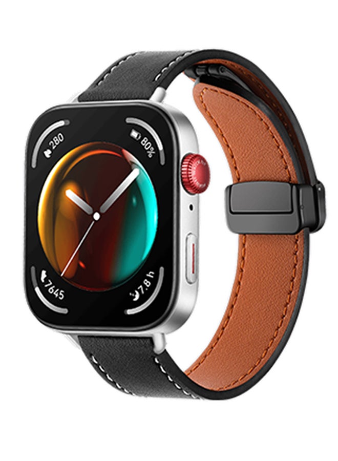 Compare Leather Strap Compatible with Huawei Watch Fit 3 2024, Magnetic DBuckle Breathable Genuine Leather Watch Strap, Soft Replacement Bracelet Compatible with Huawei Watch Fit 3 Band Black at KSA Price