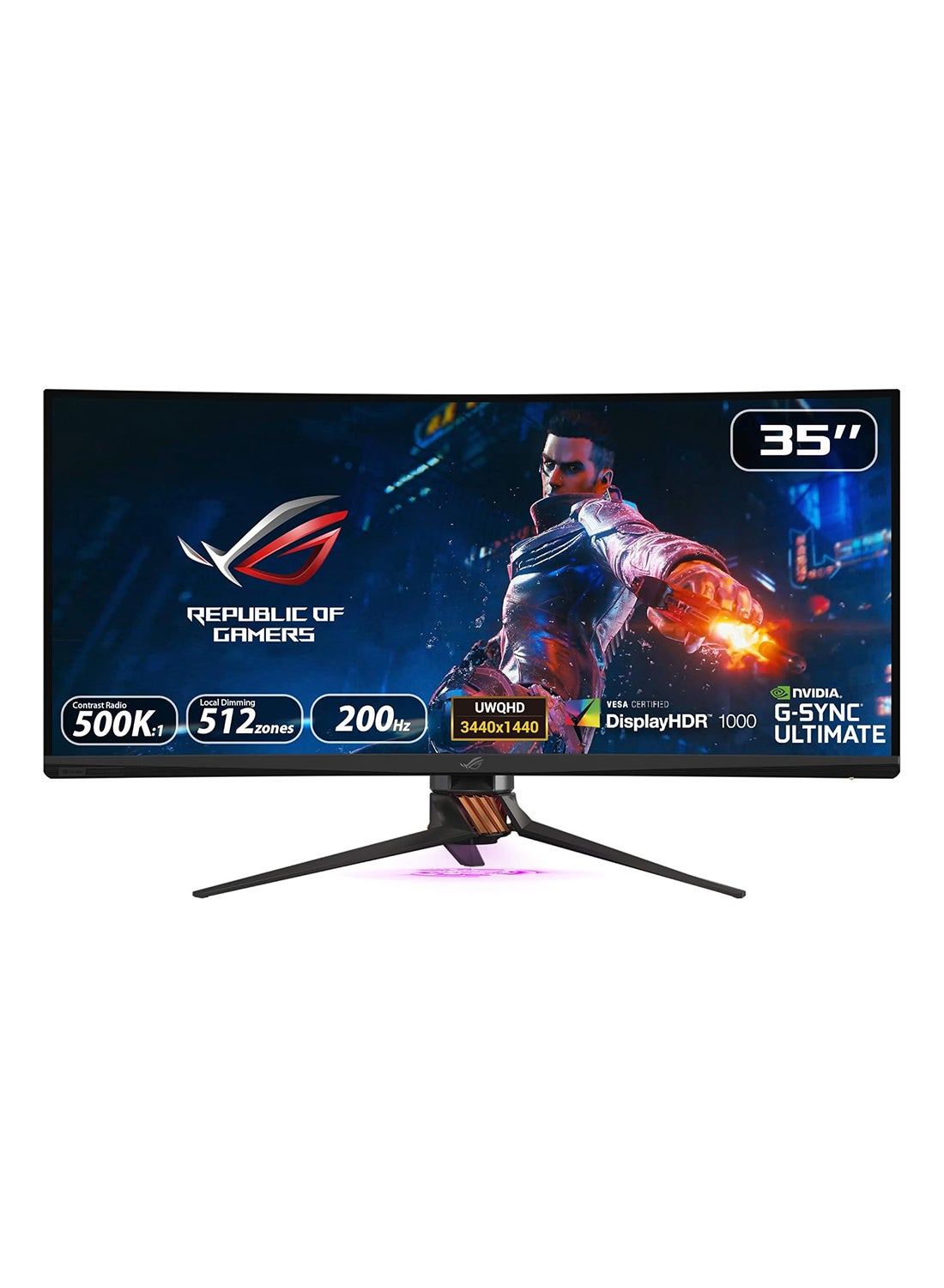 Compare ROG Swift PG35VQ 35 UltraWide Curved Gaming Monitor, 3440x1440 UWQHD, 200Hz OC, 2ms GTG, NVIDIA GSYNC Ultimate, DisplayHDR 1000, Quantum Dot, 10bit Color, 512Zone FALD, Aura Sync RGB, HiFi ESS DAC, 1800R Curve, Adjustable Stand,  at KSA Price