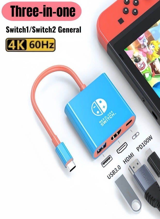 Compare 4K@60Hz TypeC to HDMI extension dock, portable screen mirroring adapter, supports USB 3.0 + PD 100W charging, compatible with Switch 21, Steam Deck, MacBook and laptops bluered dual at KSA Price