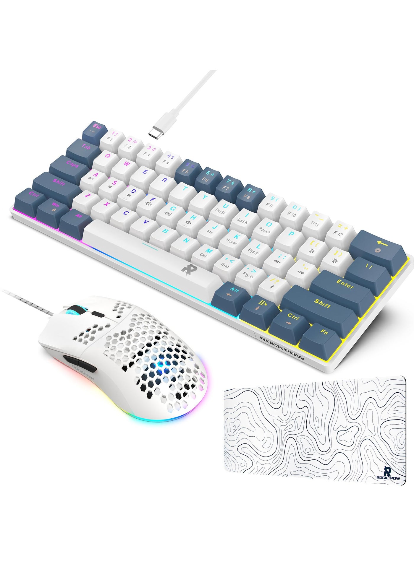 Compare Gaming Combo 3in1 60% Mechanical Wired Gaming Keyboard RGB Gaming Mice Ergonomic Ultralight 8000DPI Mouse 61 Key RGB Backlit Keyboard 700x300mm Gaming Mouse Pad mini Bundle for PC Gamer Red Switch at KSA Price