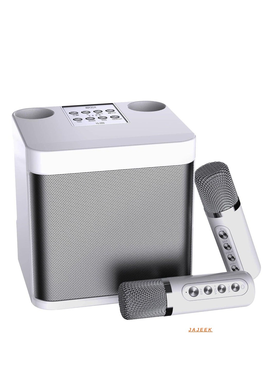 Compare Bluetooth Karaoke Speaker with 2 Wireless Microphones | Portable PA System with Echo & Voice Cut | Ideal for Family Parties, Christmas, and Events | YS203 Singing Machine for Adults & Kids at KSA Price