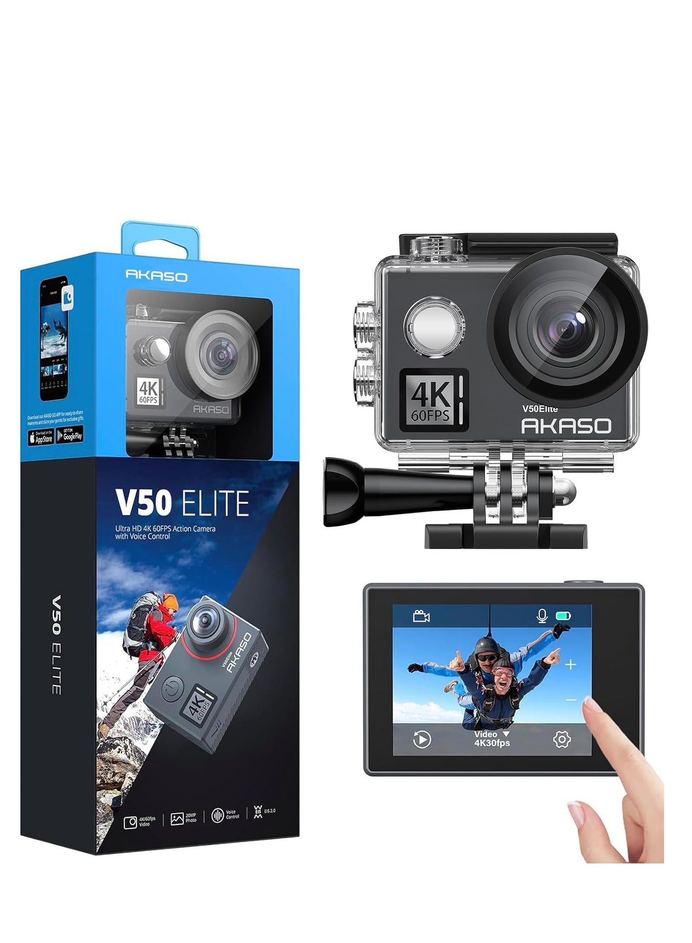 Compare AKASO V50 Elite 4K60fps WiFi Action Camera with EIS Touch Screen Voice Control 40m Waterproof Underwater Camera with Adjustable View Angle 8X Zoom Remote Control Accessories Kit at KSA Price