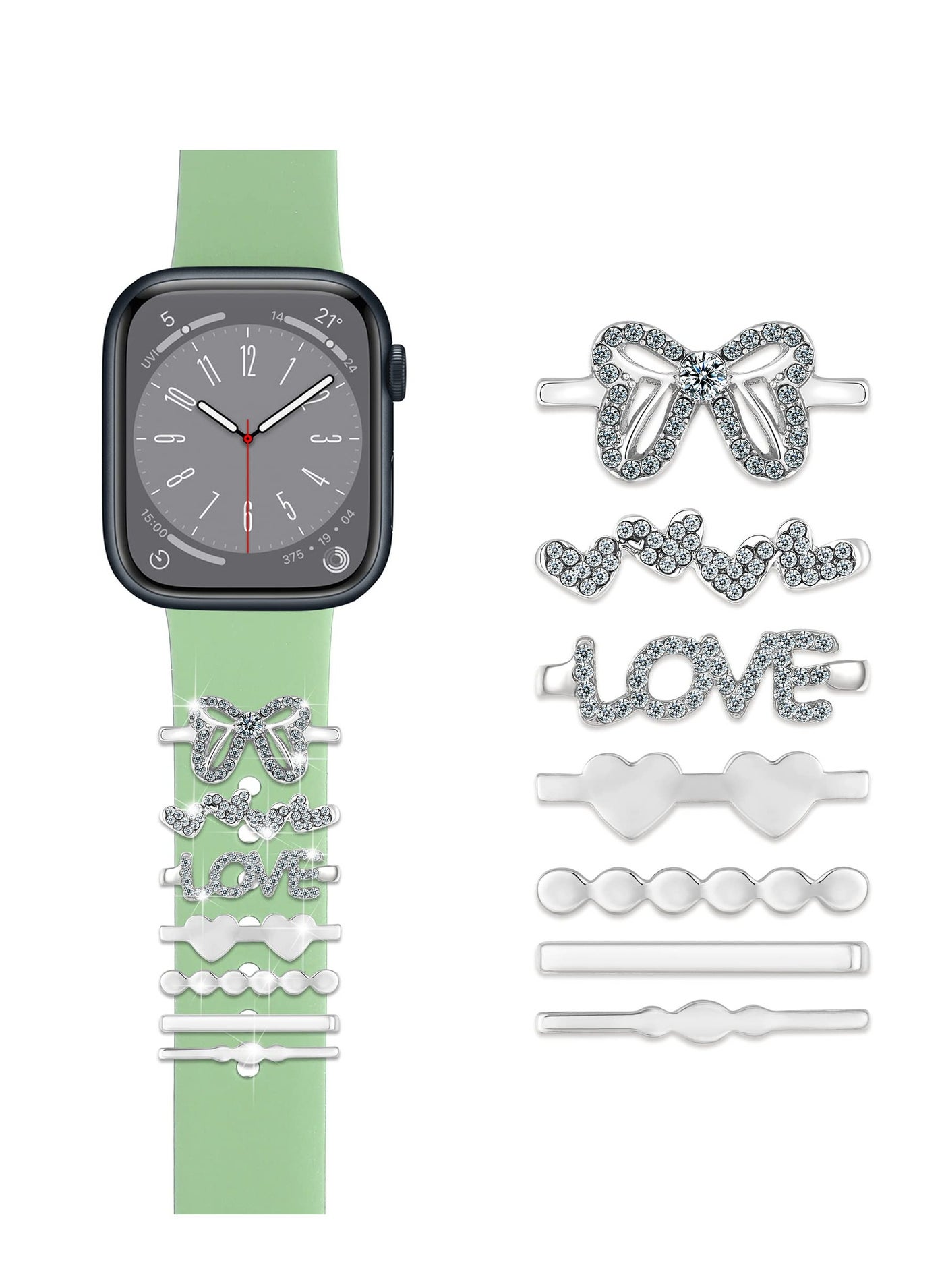 Compare Watch Band Charms Compatible with Smart iWatch Band,  Silicone Bands Charms for 45mm 44mm 42mm 41mm 40mm 38mm Watch Band,  Smart Watch Decorative Ring 7pcs No Band at KSA Price