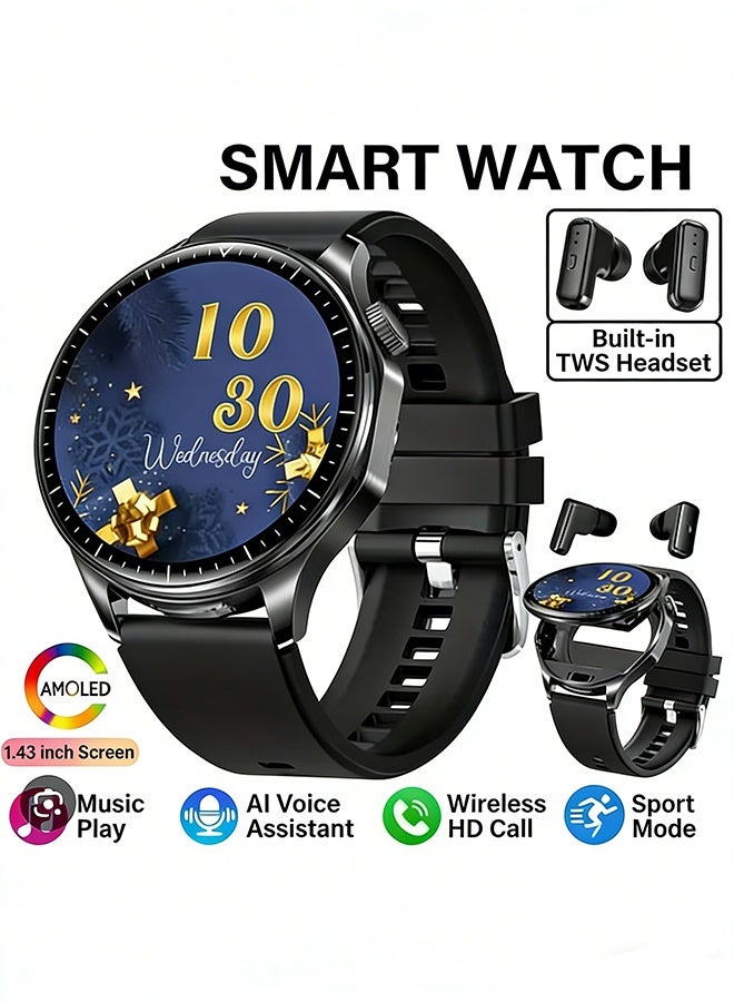 2 in 1 Smart Watch with Earbuds, 1.43