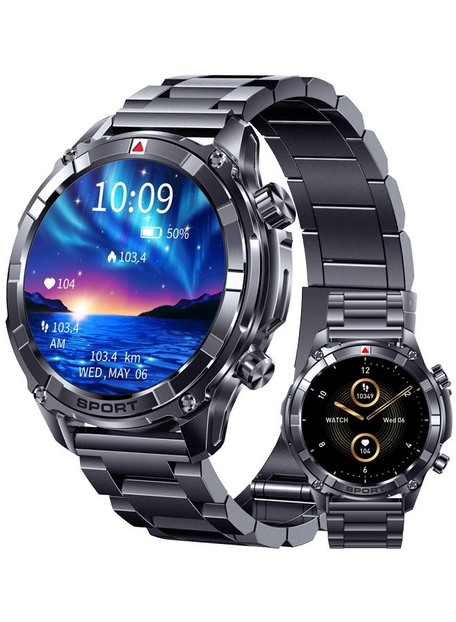 Compare Rugged Smart Watch for Men 1.52 Screen Bluetooth Call,Waterproof Fitness Watch with Health Monitor,Sport Tracker,Smartwatch for IOSAndroid,Stainless Steel Black at KSA Price