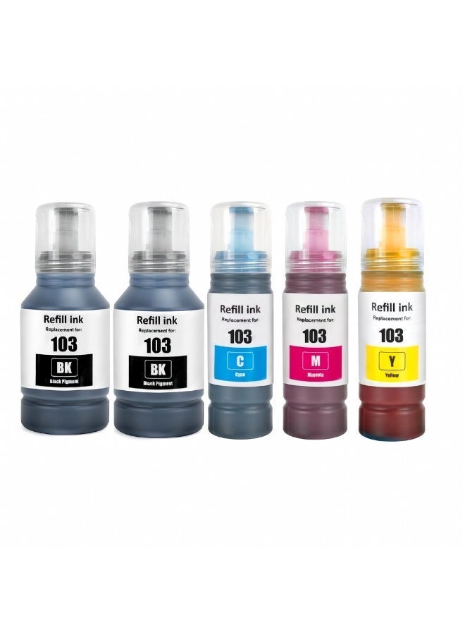 Compare NexNova 103 Compatible Refill Ink 5Pack, 2 Black 135ml and Cyan Magenta Yellow 70ml Each, for Epson EcoTank L1110 L3110 L3111 L3150 L3151 L3156 L3160 L5190 L3270 L3350 L3351 L3360 at KSA Price