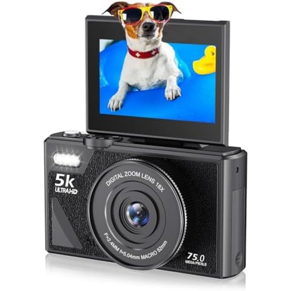 Compare LOND5K Digital Camera for Photography, Vintage 75MP Camera, 3Inch 180 Flip Screen Autofocus Video Cameras with 18X Zoom for Travel YouTube Black OEIU at KSA Price