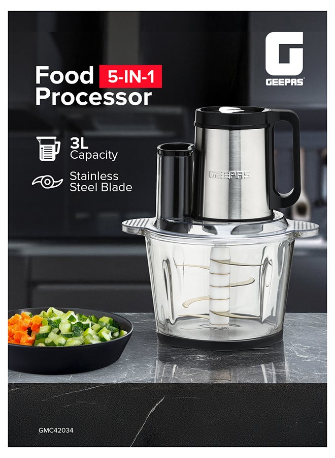 Compare Digital 5in1 Food Processor – 3L Glass Bowl, 6 Titanium Blades, Touch Control Panel, 3 Speed Settings, Stainless Steel Gear, Overheat Protection 3 L 500 W GMC42034 Silver, Black at KSA Price
