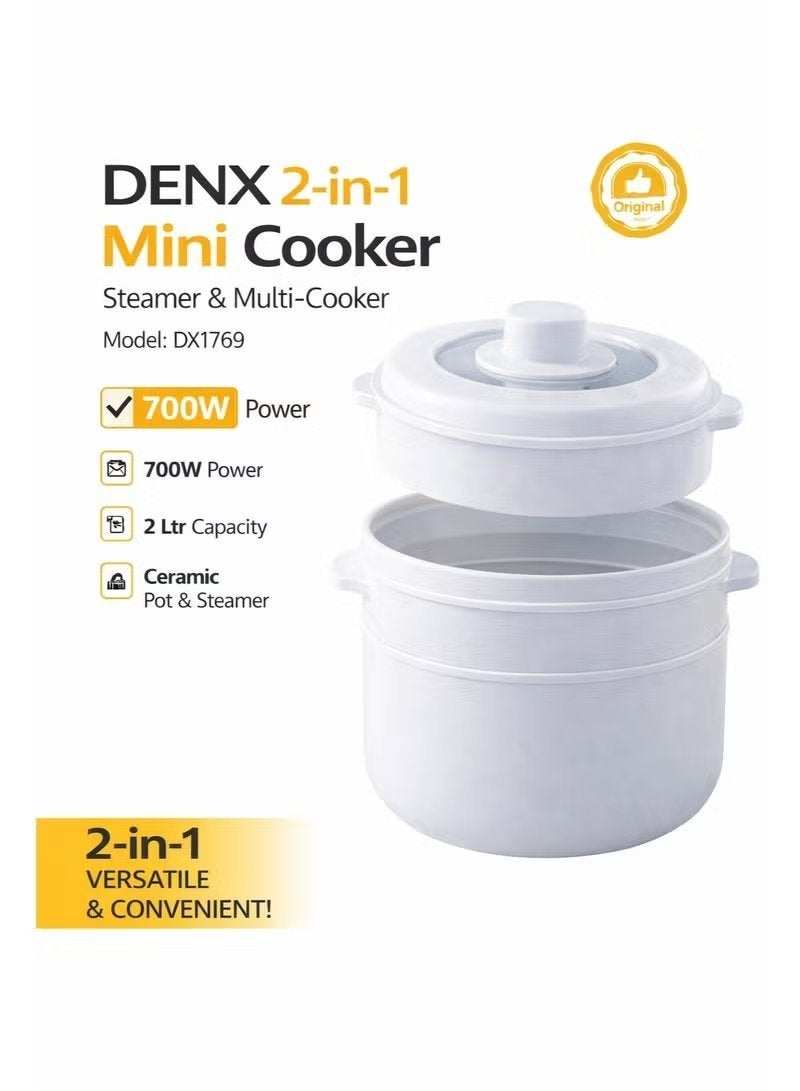 2-in-1 Mini Electric Rice Cooker & Steamer 2L…