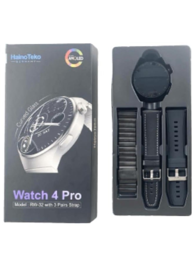 Compare Haino Teko Germany Smart Watch 4 pro RW32 with AMOLED Curved Glass Screen Real AMOLED Round Display Touch Screen with 3 pairs Strap Complete Fitness Tracker Watch at KSA Price