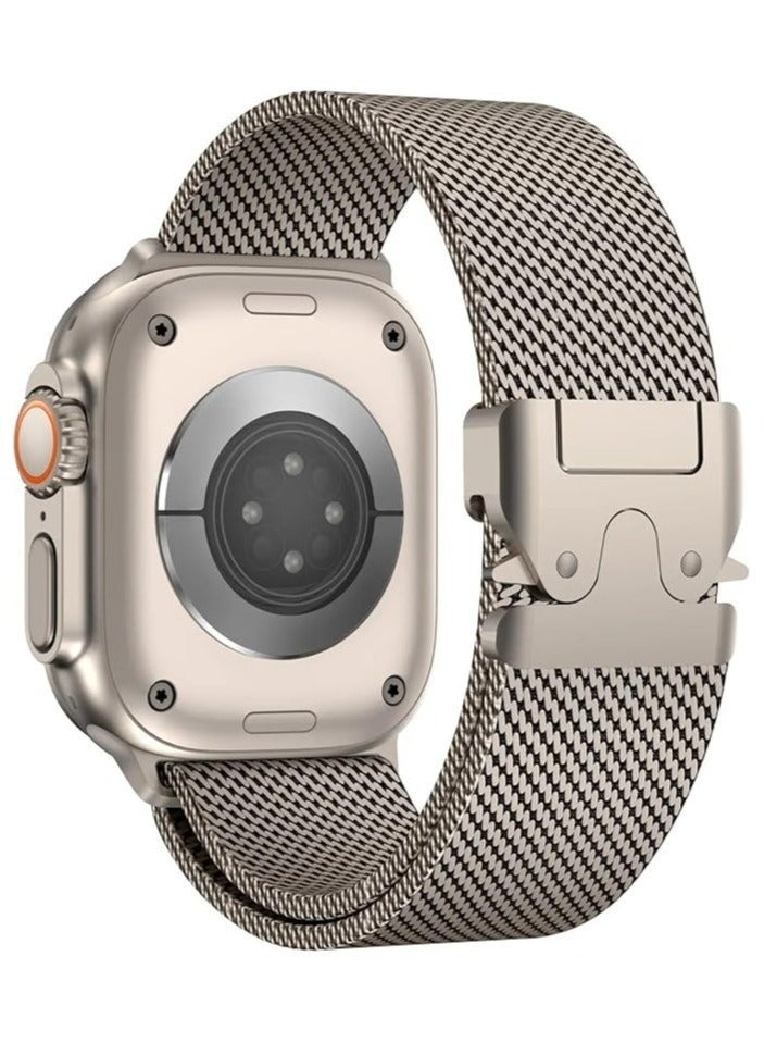 Compare for Apple Watch Metal Bands Ultra 2 49mm 46mm Series 10, 1:1 Stainless Steel Mesh Loop with Parachutestyle Metal Buckle for Apple Watch Series 7 8 9 45mm Series 6 5 4 44mm, Titanium at KSA Price