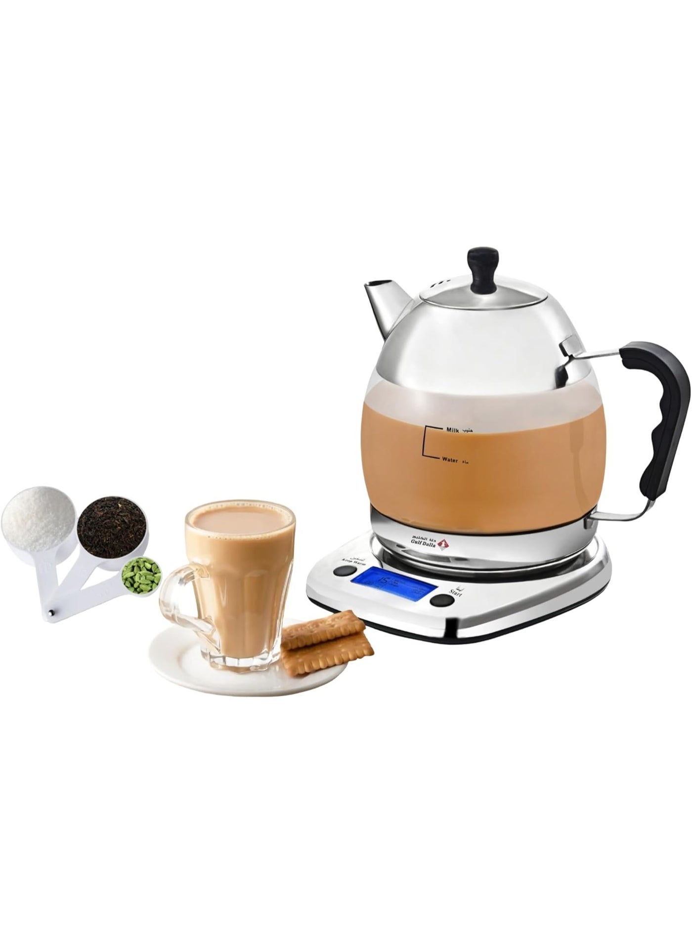 Compare Gulf Dalla Karak Tea Maker – Digital Electric Kettle, LCD Display, 1.2L, 1000W, Automatic Tea Brewing – GAC93882 Silver at KSA Price