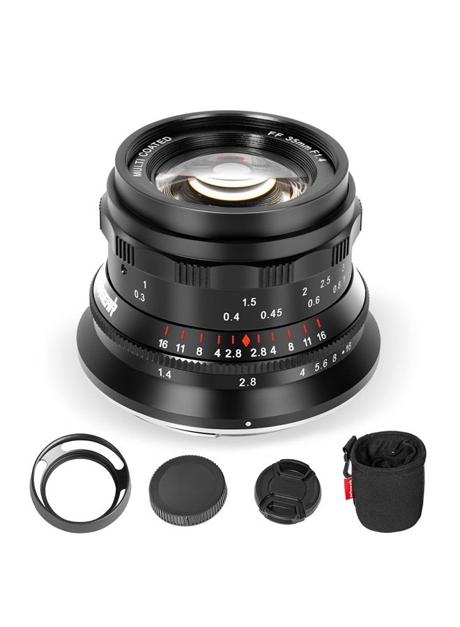 Compare 35mm F1.4 FullFrame Manual Focus Lens, Compatible with Sony EMount Cameras A7 A7II A7III A7R A7RII A7RIII A7RIV A7S A7SII A7SIII A9 A7C A6400 A6000 A6600 A6100 A6500 A6300 Black at KSA Price