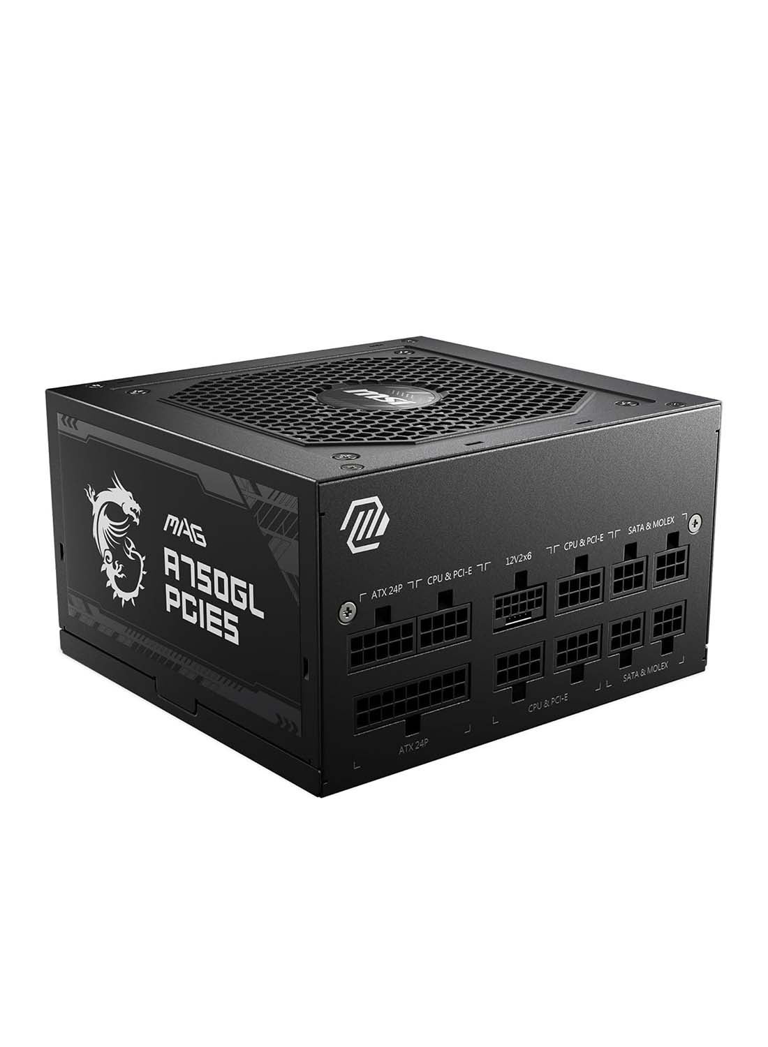 Compare MAG A750GL PCIe 5 750W Fully Modular Power Supply  80 Plus Gold Certified for Superior Efficiency, WhisperQuiet 120mm Cooling Fan for Optimal Airflow, Intel ATX12V 3.0 Compatible, 4 x PCIe 6+2Pin Connectors for Hig at KSA Price