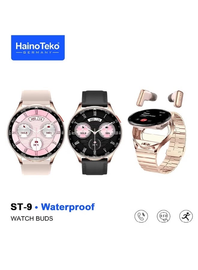 Compare Haino Teko ST9 Waterproof Smart Watch Buds With 3 Pair Straps and Charging Cable Designed for Ladies and Gents at KSA Price