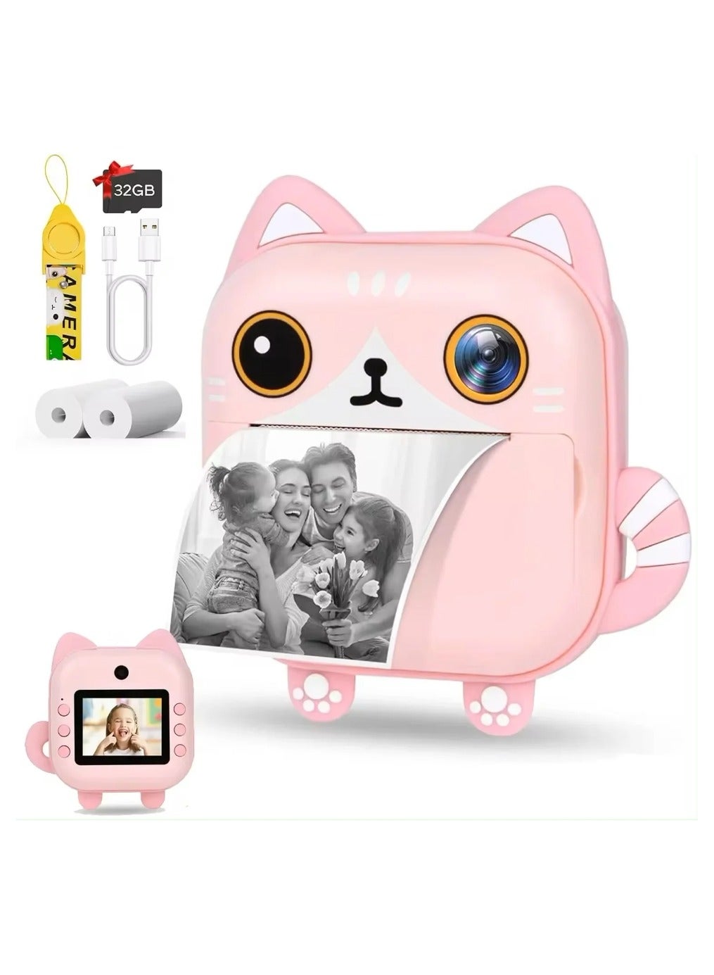 48MP Children's Camera, Instant Print Cat-shape Camera,…