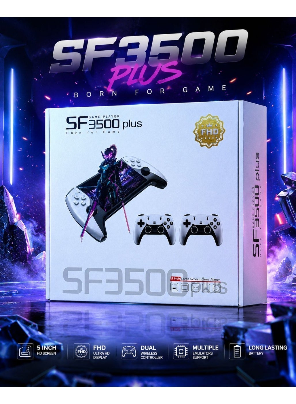 Compare SF3500 Plus Portable Handheld Game Console – 5Inch HD IPS Screen with 2 Joystick | 10000 Builtin Retro Games, Dual Joystick Controller, 64GB Storage, TV Output Support, Rechargeable Battery | Multiplayer Gaming System for Kids and Adults at KSA Price