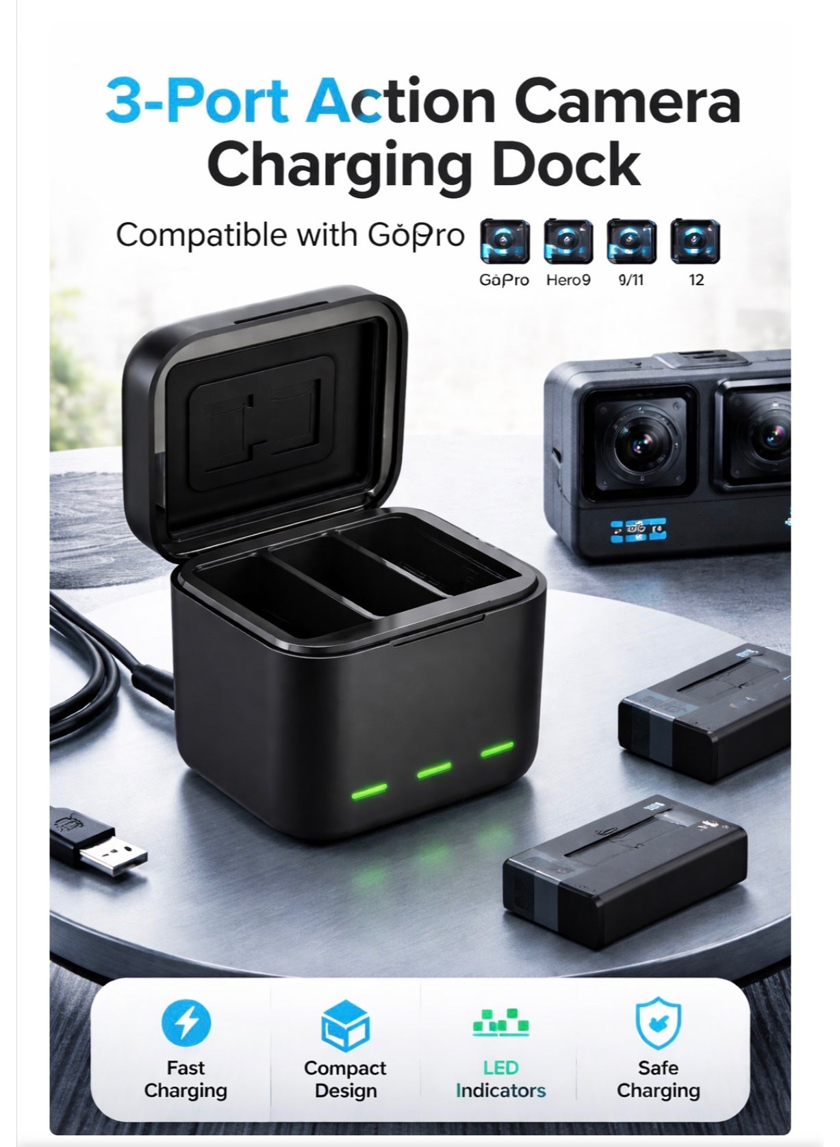 Compare 3 Docks Action Camera Charging Port – Triple Slot Charger for Gpro 9  10  11  12 at KSA Price