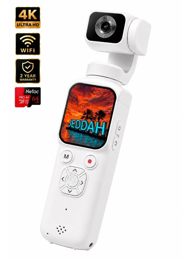 Compare 4K 75MP Pocket Camera for Vlogging, DJI  Affordable Alternative, Osmo Pocket style, Handheld Vlog Camera with 330° Rotating Lens, WiFi, Face Tracking, 1.72 Touch Screen, 64GB TF Card, Portable Pocket Camcorder for Travel & Daily Recording at KSA Price