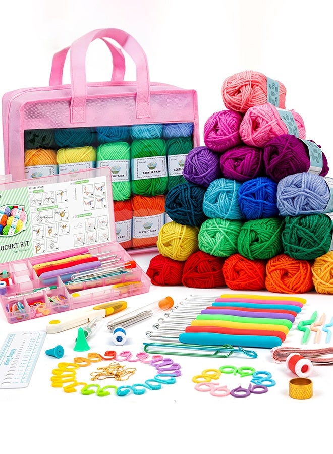Compare Complete Crochet Starter Kit with 30 Color Yarn Set  AllinOne Beginner Bundle with Hooks, Tutorial & Pink Storage Bag, Perfect for Amigurumi & DIY Projects at KSA Price