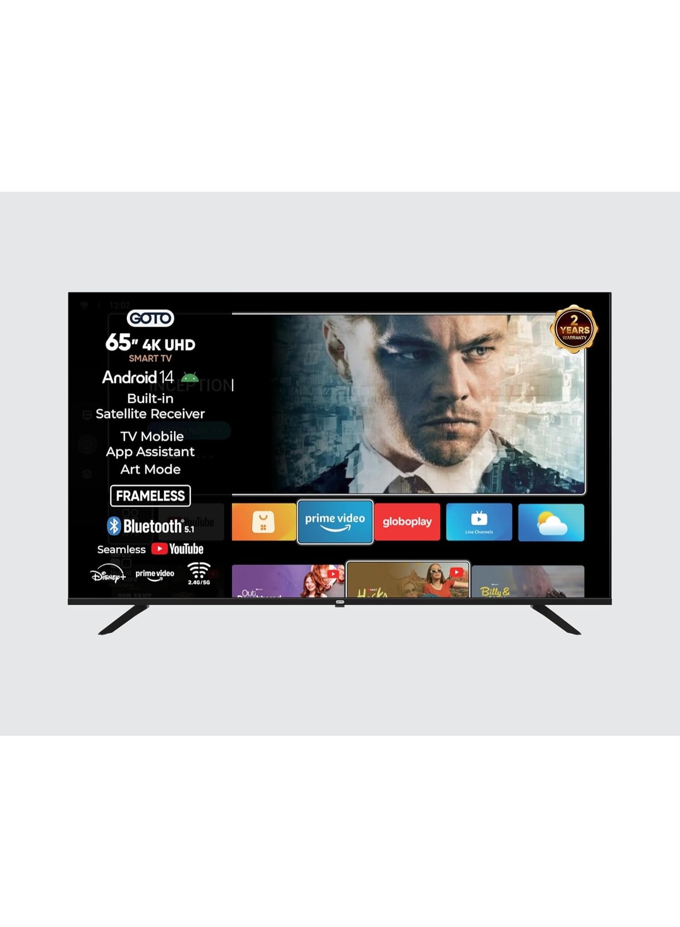 Compare 65 Inch Smart TV | Frameless | 4K UHD | Android 14 Plus Smart TV | Chromecast Builtin | TV Assistant Mobile App | 2.4GHz5GHz WiFi | Bluetooth 5.1 | Builtin DVBT2S2 | Free Wall Mount at KSA Price