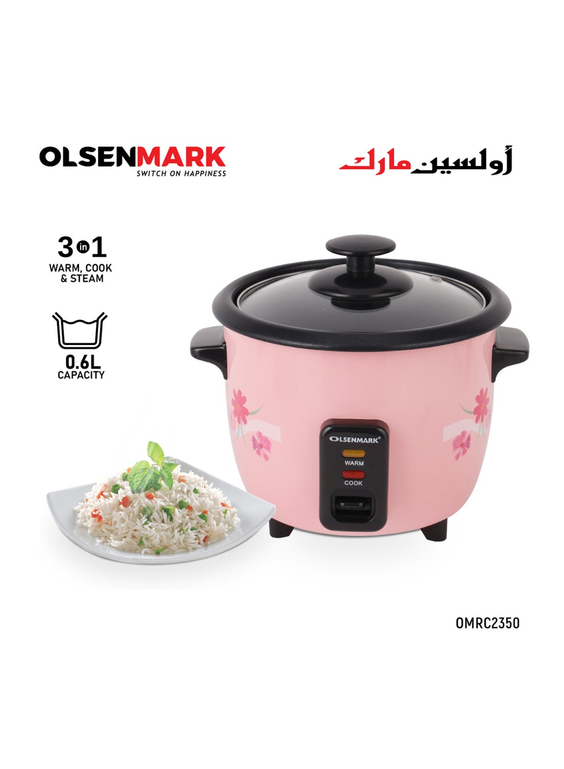 Rice Cooker 0.6 L 350 W OMRC2350H Pink/Silver