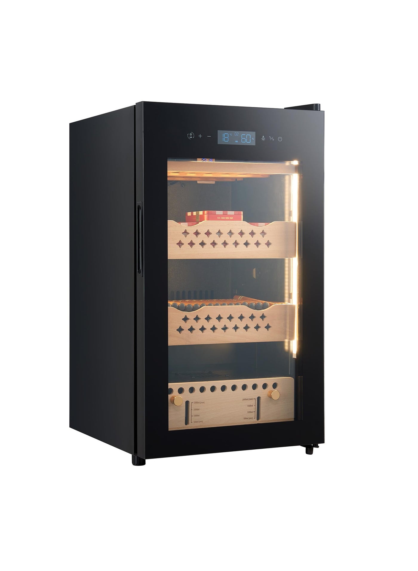Compare Premium 70L Electric Cigar Humidor Cabinet with Temperature & Humidity Control, Spanish Cedar Wood Shelves, Digital Hygrometer, Quiet Cooling System, Luxury Gift for Men – 4 Layers, 480 Capacity at KSA Price