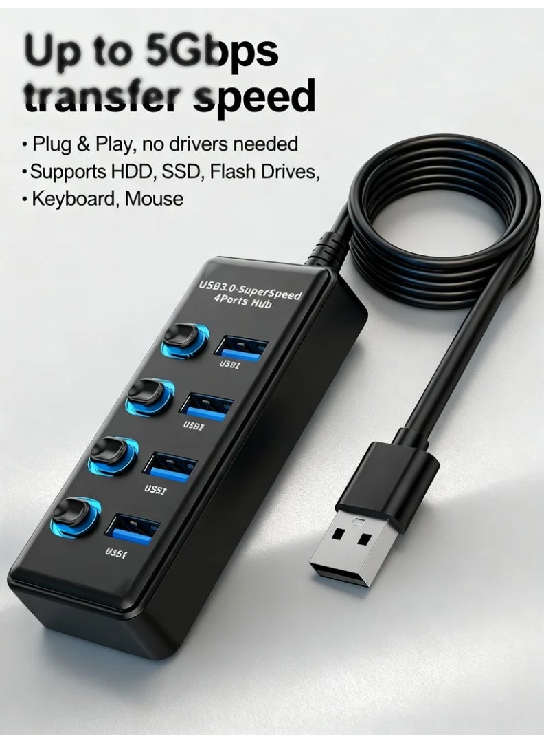 Compare USB 3.0 Hub 4Port HighSpeed Expansion Adapter with 1m Extended Cable | MultiDevice USB Splitter for Laptops, PCs, Notebooks and Mac | Supports Keyboards, Mice, Flash Drives, External HDDs, SSDs, Printers, Gaming Acces at KSA Price