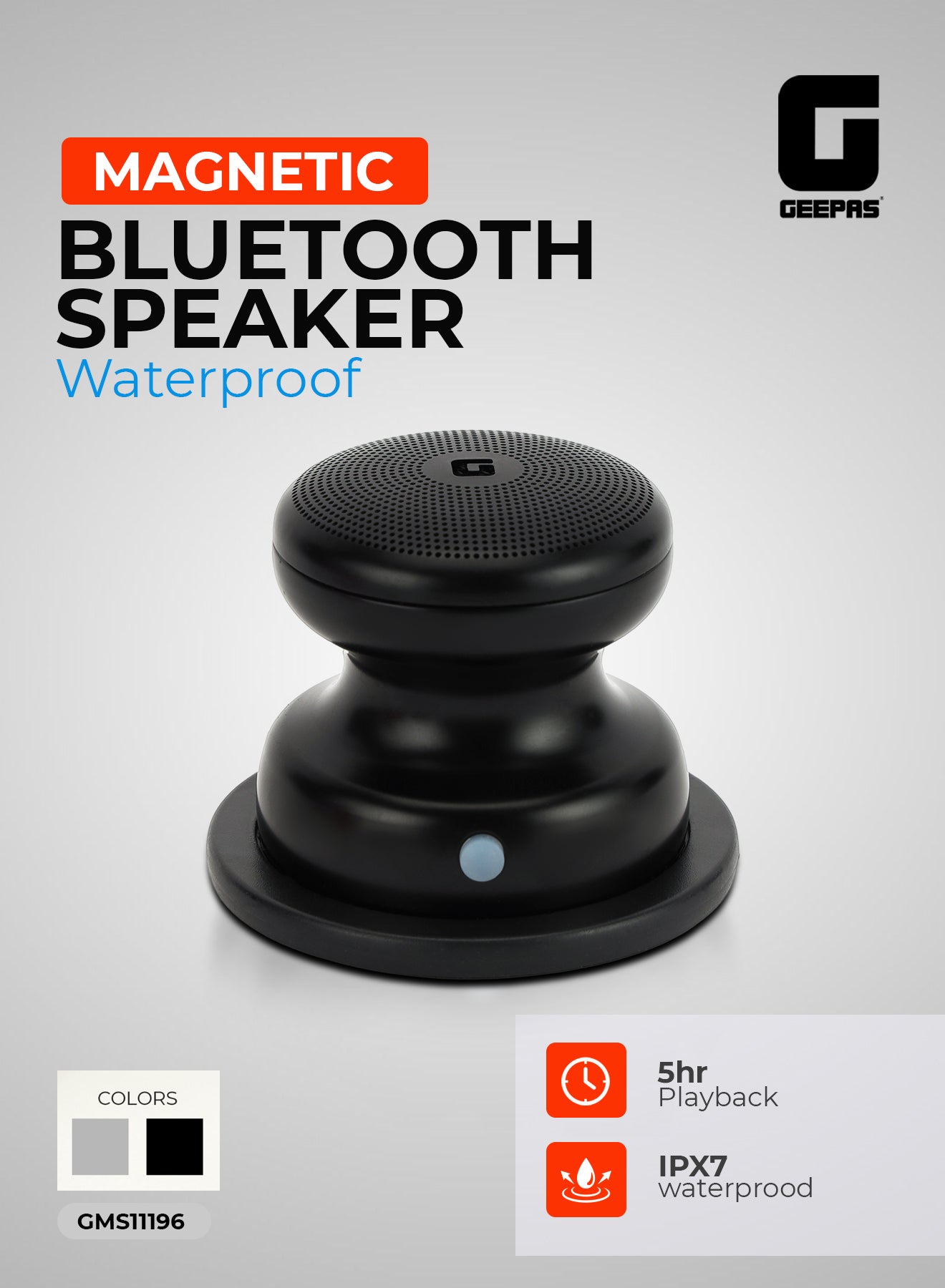Compare Mini Waterproof Magnetic Bluetooth Speaker | with IPX7 Rating, TWS Function, 5 Hours Playtime | Powerful Sound & USB TypeC Charging | Compact & Portable | GMS11196 Black at KSA Price
