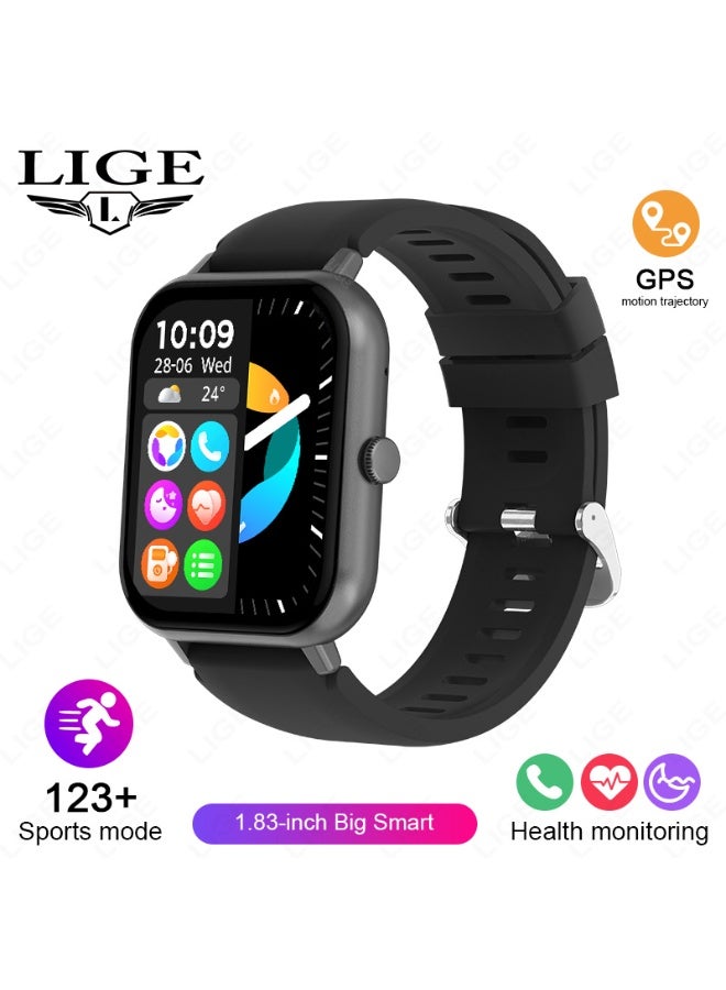 Compare 1.82inch Mens Square Black Strap Smartwatch, Multifunctional, Waterproof, Pedometer, Alarm clock, Wireless calling, Health monitoring, and Message Push Notifications. at KSA Price