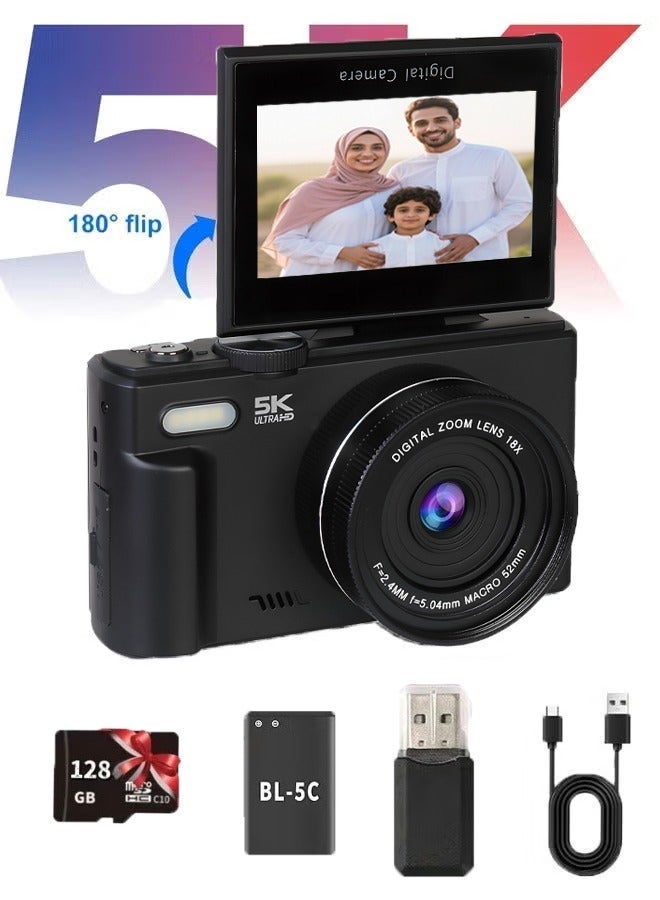 Compare 75MP Digital Camera for Photography and Video, 5K Vlogging Camera for YouTube with 3 Flip Screen, 18X Digital Zoom Digital Camera for Gift, Compact Anti Shake Vlogging Camera for Live Streaming Travel Photography, with 128GB SD Card at KSA Price