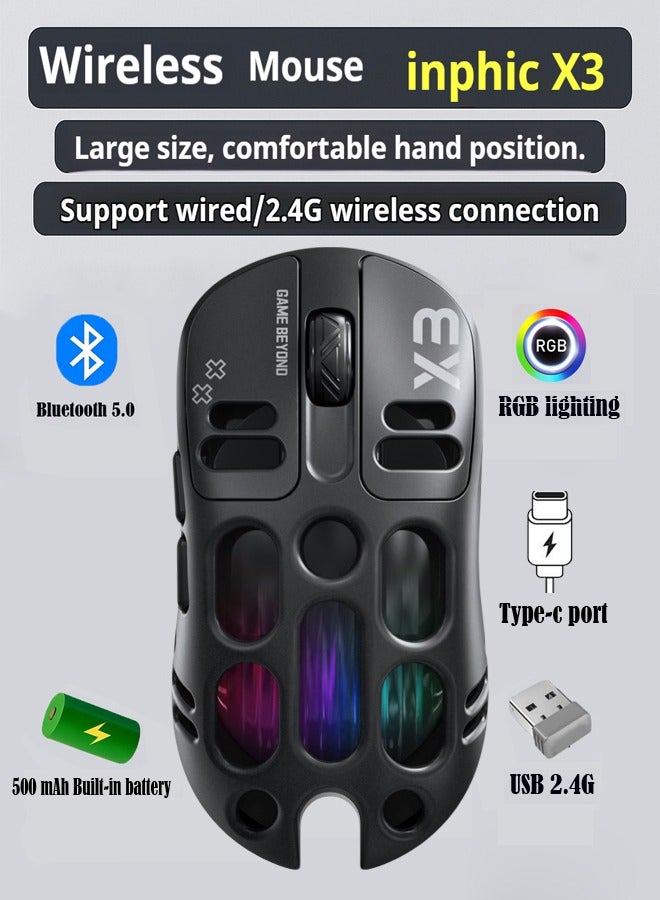 X3 Gaming Mouse Tri-Mode BT Wireless Hollow…
