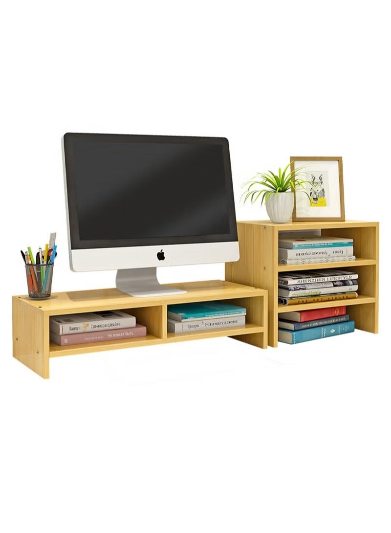 Wooden Monitor Riser with 3-Tier Storage Shelf for…