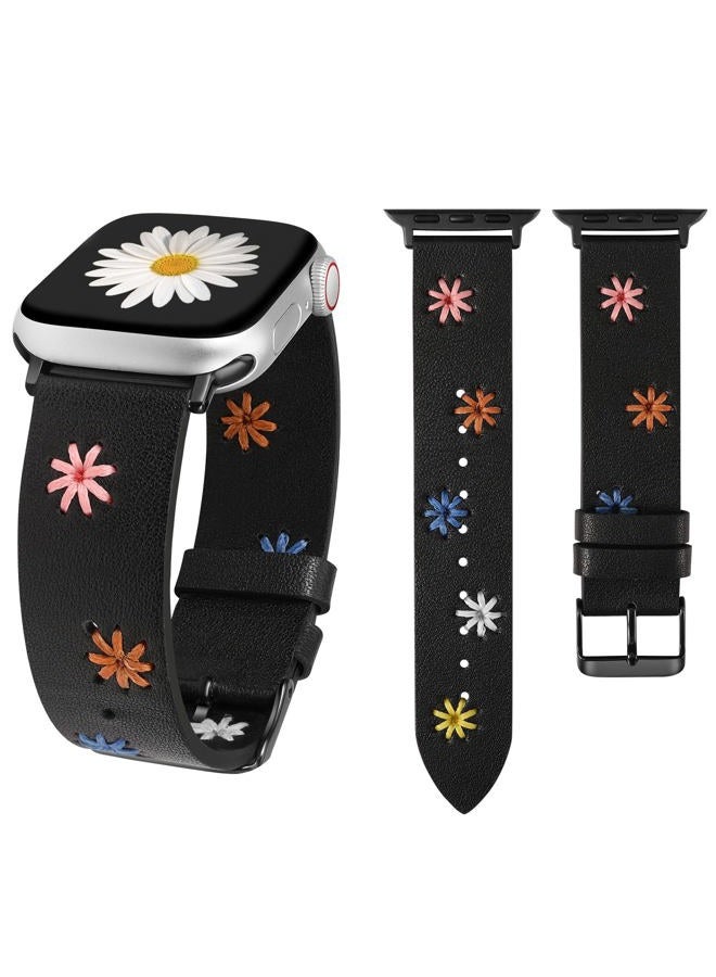 Compare Daisy Leather Band Compatible with Apple Watch Band Women 41403842mm, Original Soft Leather Designer Dressy Strap with Cute Floral Stitching for iWatch Series 1098SE7654321 at KSA Price