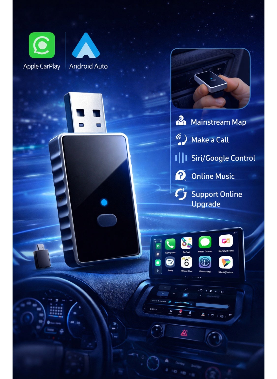 AstroAI Wireless Carplay Adapter with Glass Panel,…