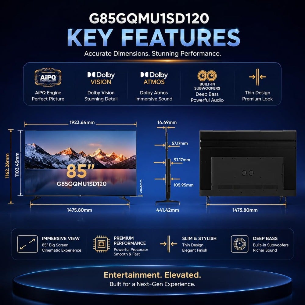 Compare 85 4K QDMini LED Google TV 85S1 2026 HDR10+, Smart TV, AiPQ, 120Hz Native, VRR Gaming, Builtin Subwoofer Chromecast, Dolby Vision Atmos, Bluetooth 5.1, 2Year Brand Warranty at KSA Price