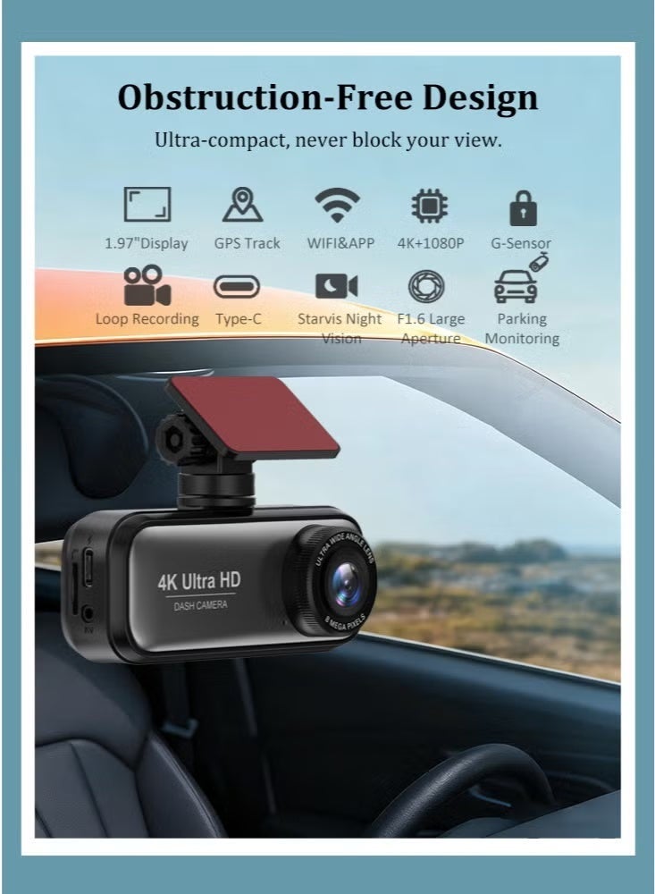 Compare 4K Dual Dash Cam Car Camera with Front 4K UHD + Rear 1080P, ACC Hardwire Kit for 24H Parking Mode, Builtin WiFi & GPS, GSensor Collision Detection, Night Vision, WDR, 170° Wide Angle, Loop Recording, Mobile App Control, at KSA Price