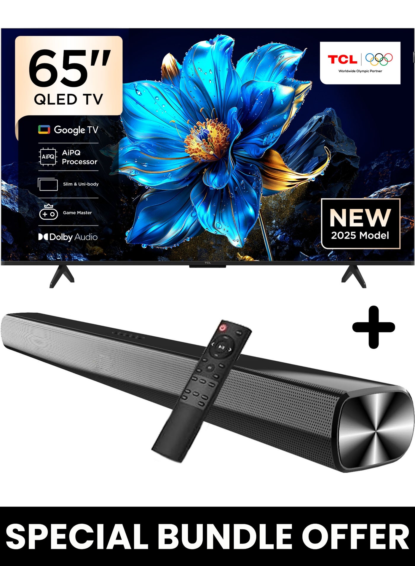 Compare 65Inch P7K QLED 4K Smart TV + 2.0 Channel Premium Soundbar | Google TV, AiPQ Processor, 60Hz, HDR10+, MEMC, Slim Unibody + HDMI ARC, USB, Bluetooth, FM Station, Aux  2025 Model 65P7K+SOUNDBAR Black at KSA Price