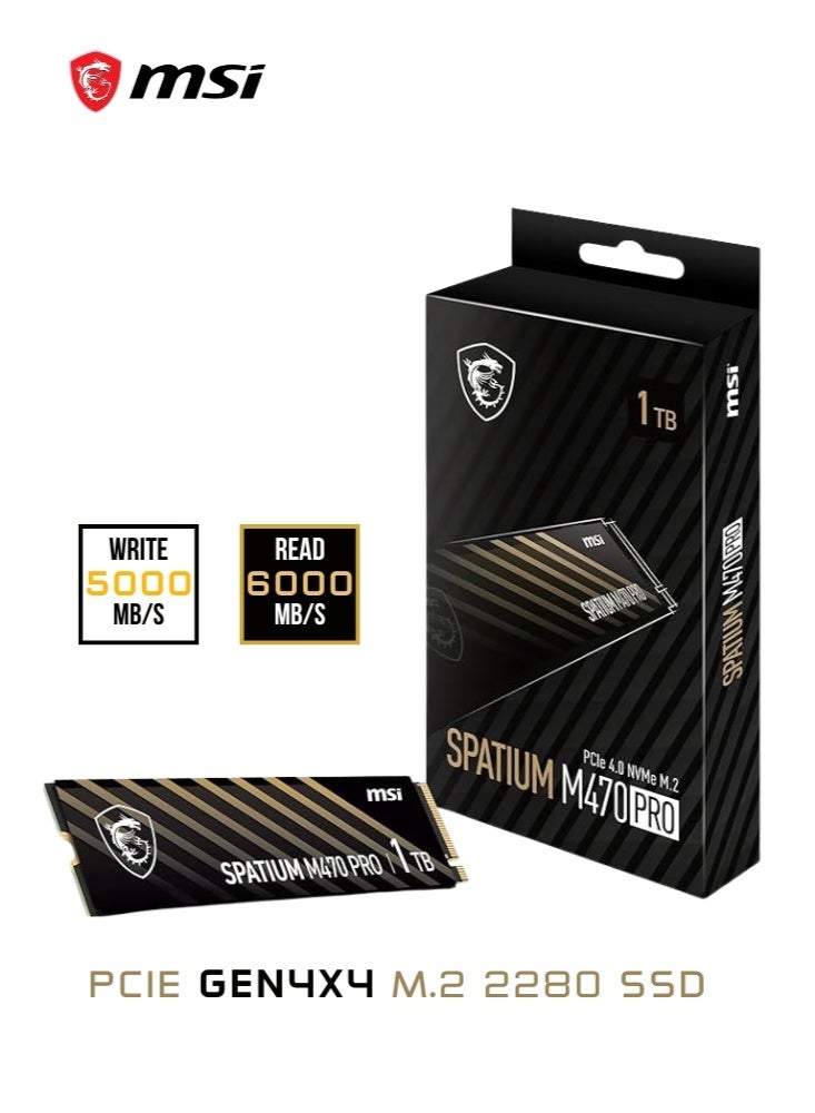 Compare SPATIUM M470 PRO PCIe 4.0 NVMe M.2 1TB Portable SSD, 1TB External Solid State Drive, Speeds Up to 6000MBs, USBC, Reliable Storage for Gaming, Students, Professionals, Black at KSA Price