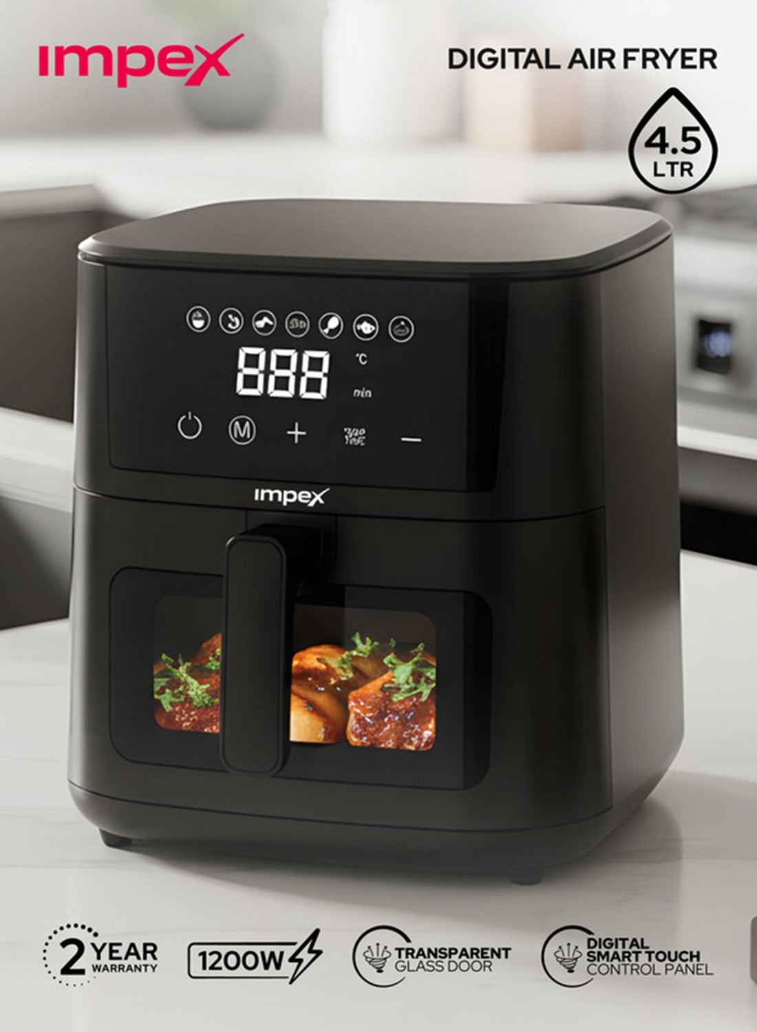 4.5L Digital Air Fryer, 1200W Oil-Free Air Fryer…