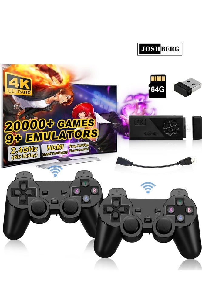 Compare Wireless Game Console Stick, Upgrade Retro Video Gaming Stick Built in 20000+ Games with 9 Emulators,4K HDMI Output with 2 Pack 2.4G Wireless Controllers?Game Emulator Console 2025?64GB? Black at KSA Price
