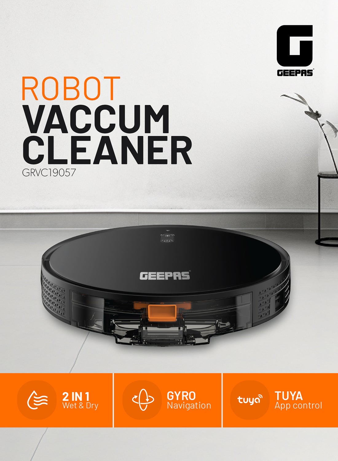 Compare 2 In 1 Wet & Dry Robot Vacuum Cleaner Gyro Navigation, TUYA App Control 4 Cleaning Modes 2600 mAh Battery & Auto Recharge Adjustable Levels, Remote Control GRVC19057 11.4 W GRVC19057 Black 11.4 W GRVC19057 Black at KSA Price