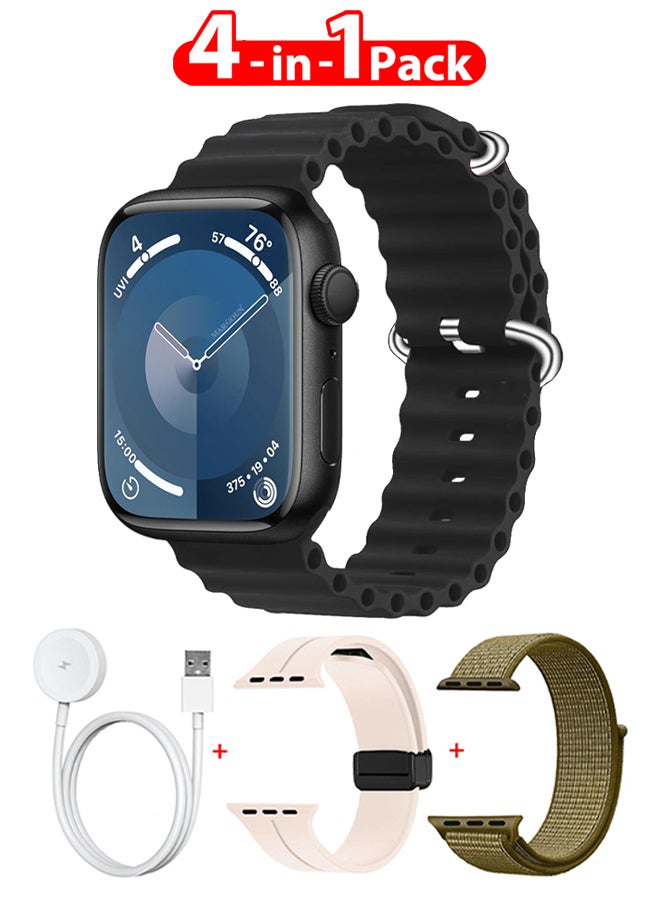 Compare Smart Watch Fitness Tracker 44mm for Android and Ios with 3 Replacement Bands and Charging Cable  Multicolour 9 at KSA Price