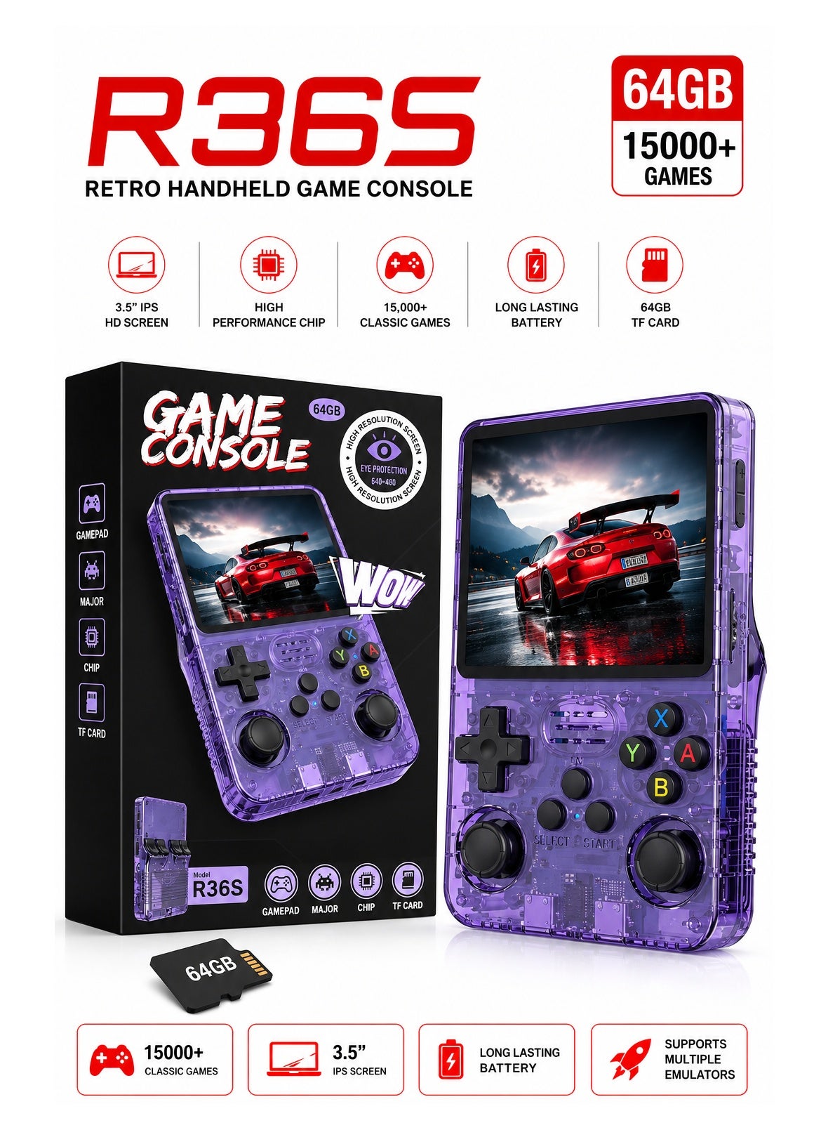 YJ R36S Retro Game Console Handheld, 15000+ Preloaded…